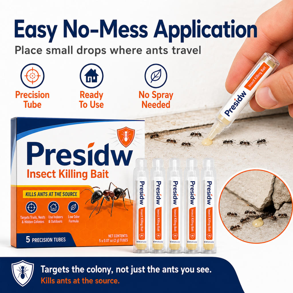 Presidw Fast-Acting Liquid Ant Bait-Precise liquid bait for ant trails, nests, cracks, patios, kitchens, garages, and garden areas.