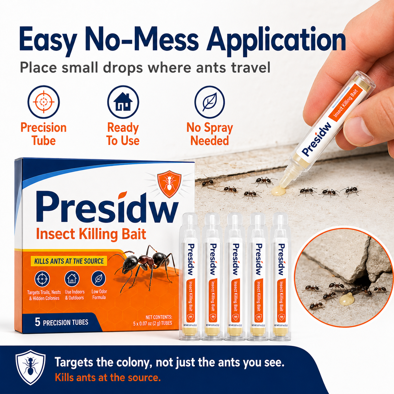 Presidw Fast-Acting Liquid Ant Bait-Precise liquid bait for ant trails, nests, cracks, patios, kitchens, garages, and garden areas.