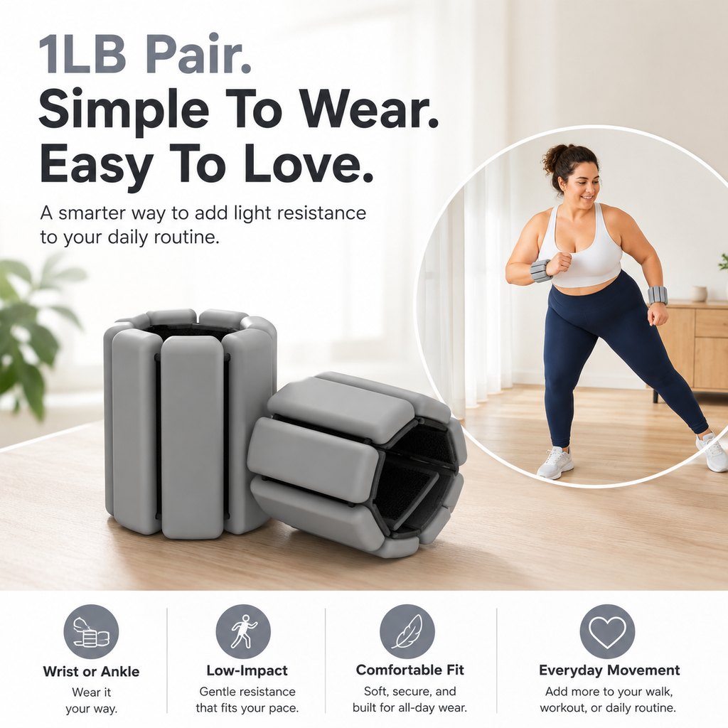 1LB Pair Silicone Weighted Bracelets – Adjustable Wrist & Ankle Weights for Walking, Yoga & Everyday Workouts