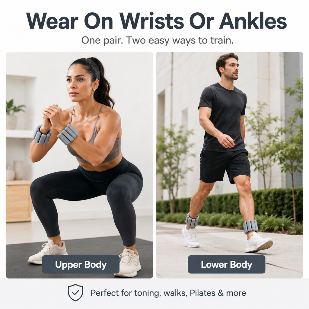 1LB Pair Silicone Weighted Bracelets – Adjustable Wrist & Ankle Weights for Walking, Yoga & Everyday Workouts