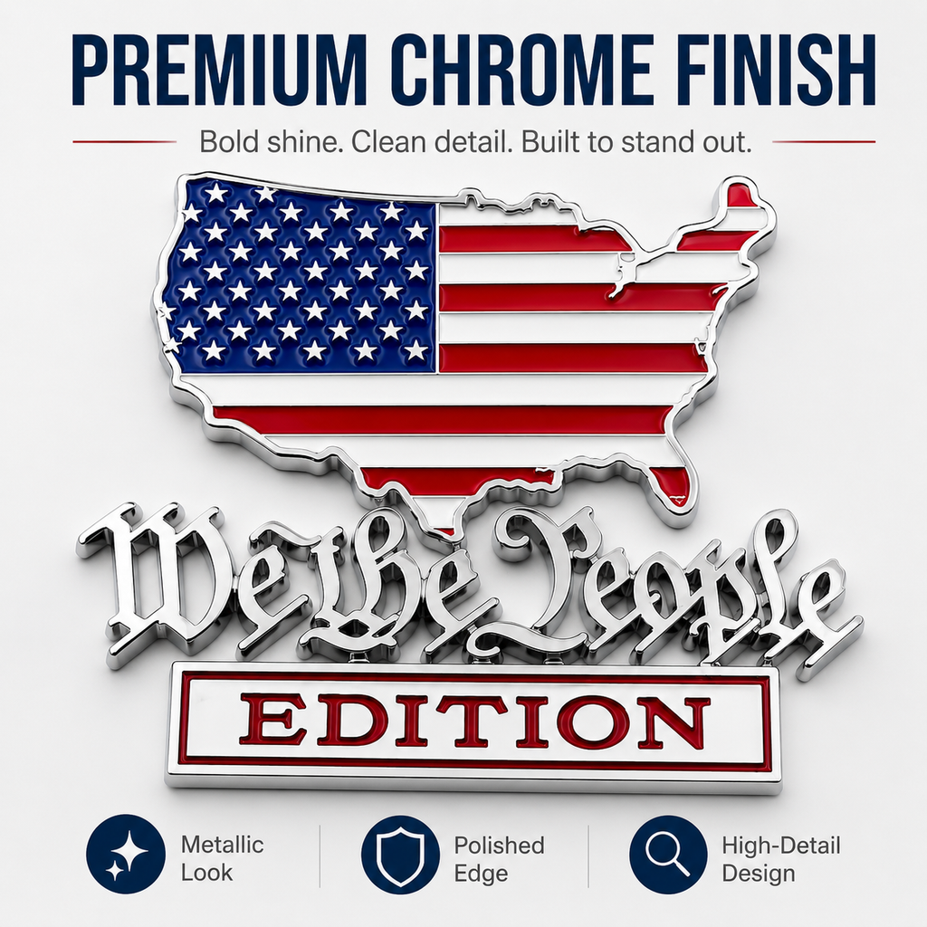 We The People Edition Chrome Auto Emblem-Patriotic 3D Metal Badge for Cars, Trucks, SUVs & Jeeps – Easy Peel-and-Stick Vehicle Upgrade