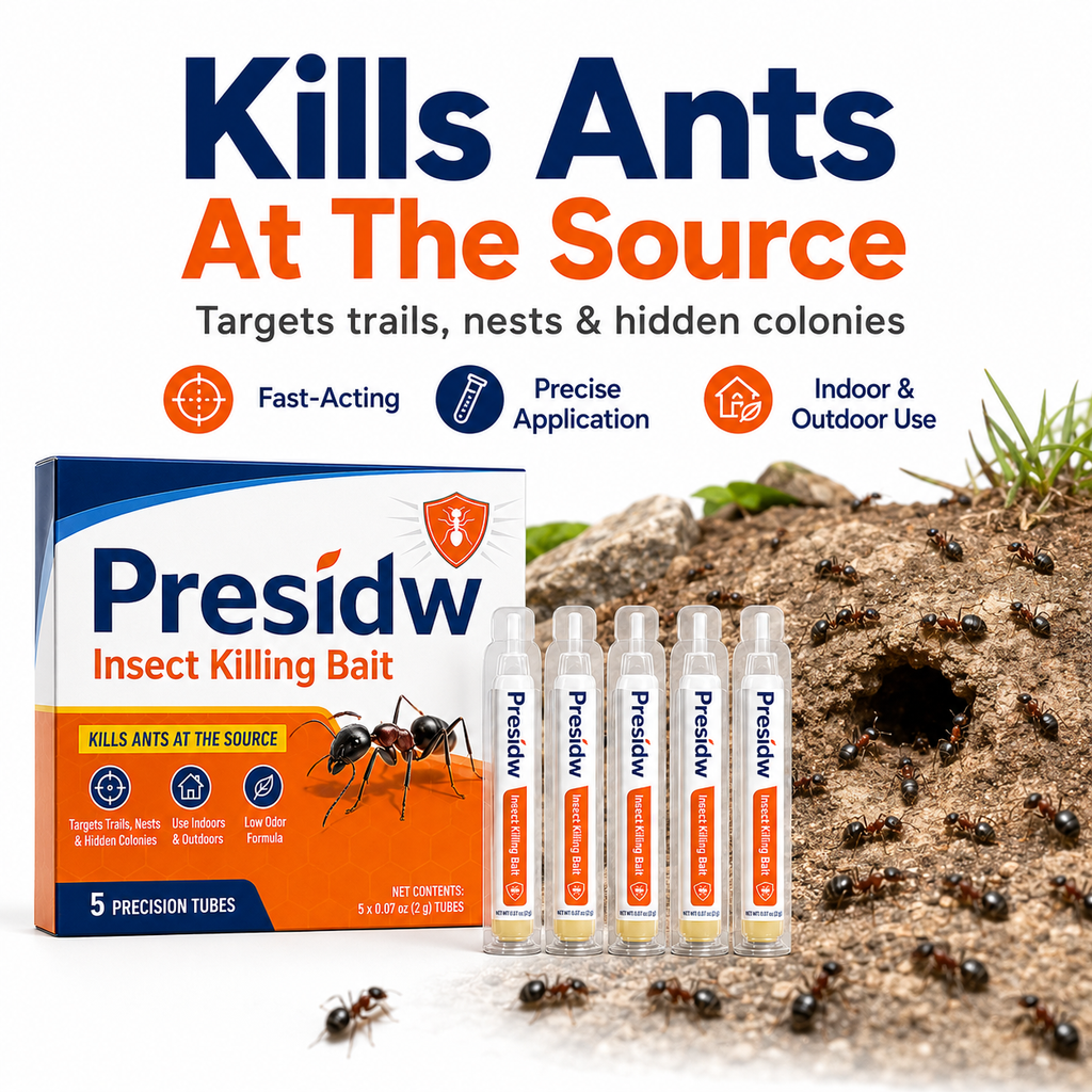 Presidw Fast-Acting Liquid Ant Bait-Precise liquid bait for ant trails, nests, cracks, patios, kitchens, garages, and garden areas.
