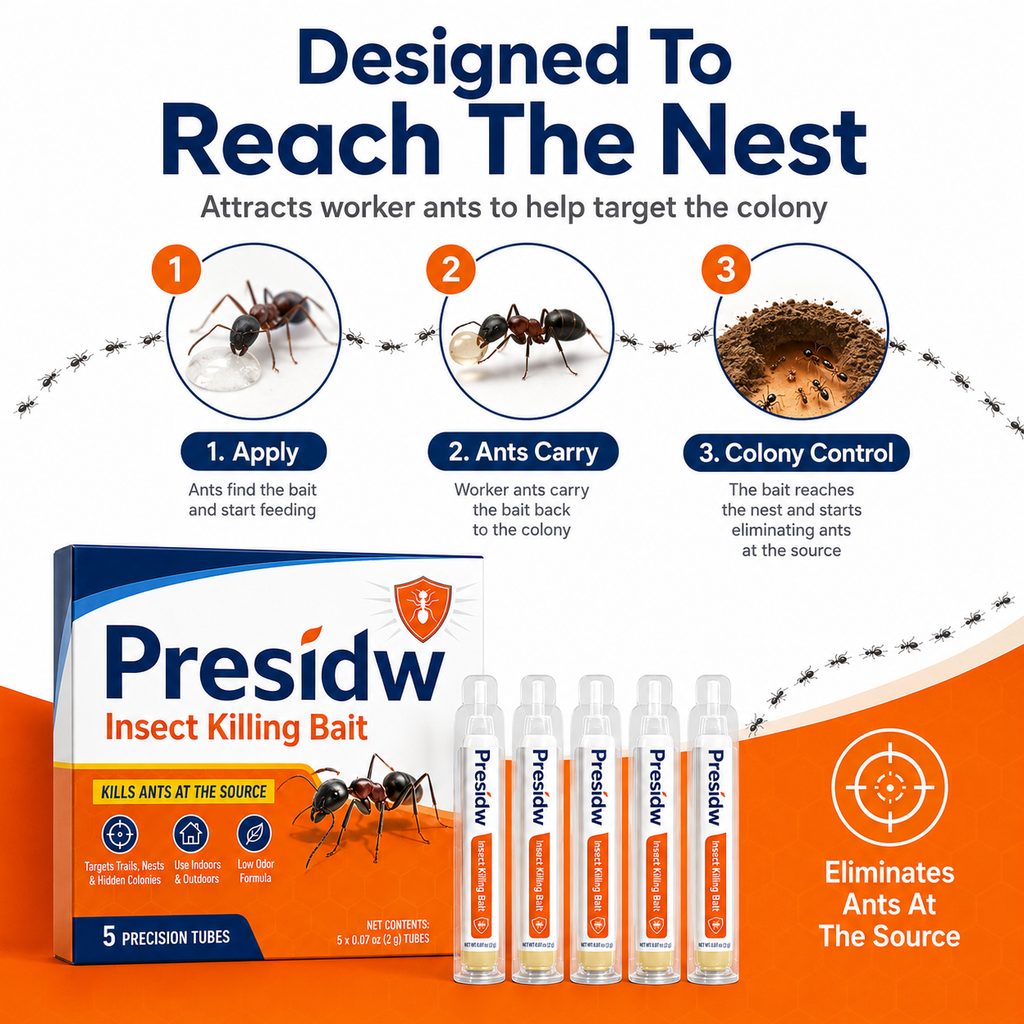 Presidw Fast-Acting Liquid Ant Bait-Precise liquid bait for ant trails, nests, cracks, patios, kitchens, garages, and garden areas.
