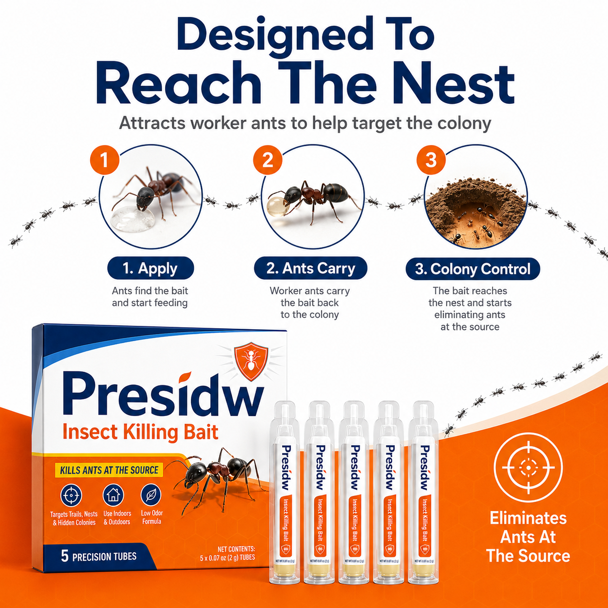 Presidw Fast-Acting Liquid Ant Bait-Precise liquid bait for ant trails, nests, cracks, patios, kitchens, garages, and garden areas.