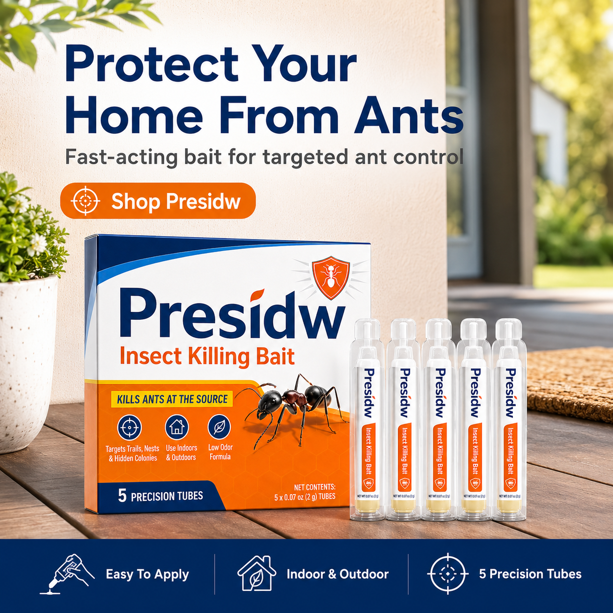 Presidw Fast-Acting Liquid Ant Bait-Precise liquid bait for ant trails, nests, cracks, patios, kitchens, garages, and garden areas.