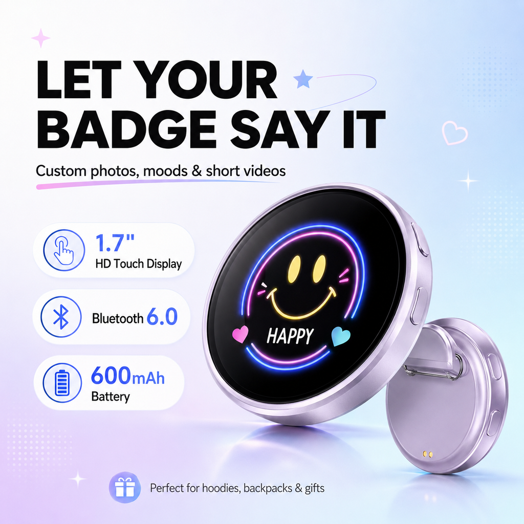 MoodSwipe™ Smart E-Badge | Custom Photo & Video Display Pin