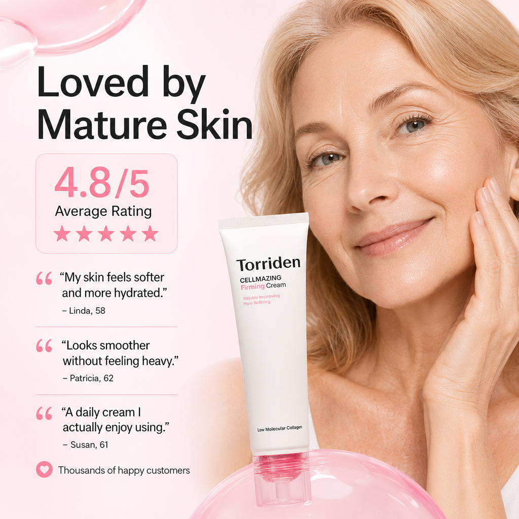 Torriden CELLMAZING Firming Cream-5D Collagen Firming Moisturizer for Mature Skin – Helps Skin Look Smoother, Plumper & More Lifted