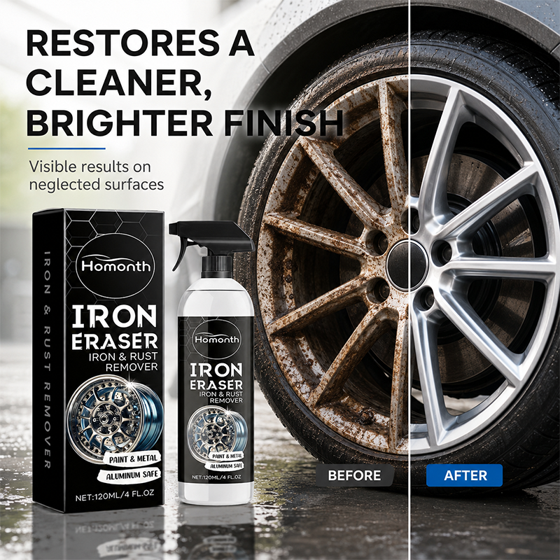 Homonth Iron Eraser Iron & Rust Remover-Fast-Acting Multi-Surface Car Cleaner for Wheels, Paint, Glass & Interior
