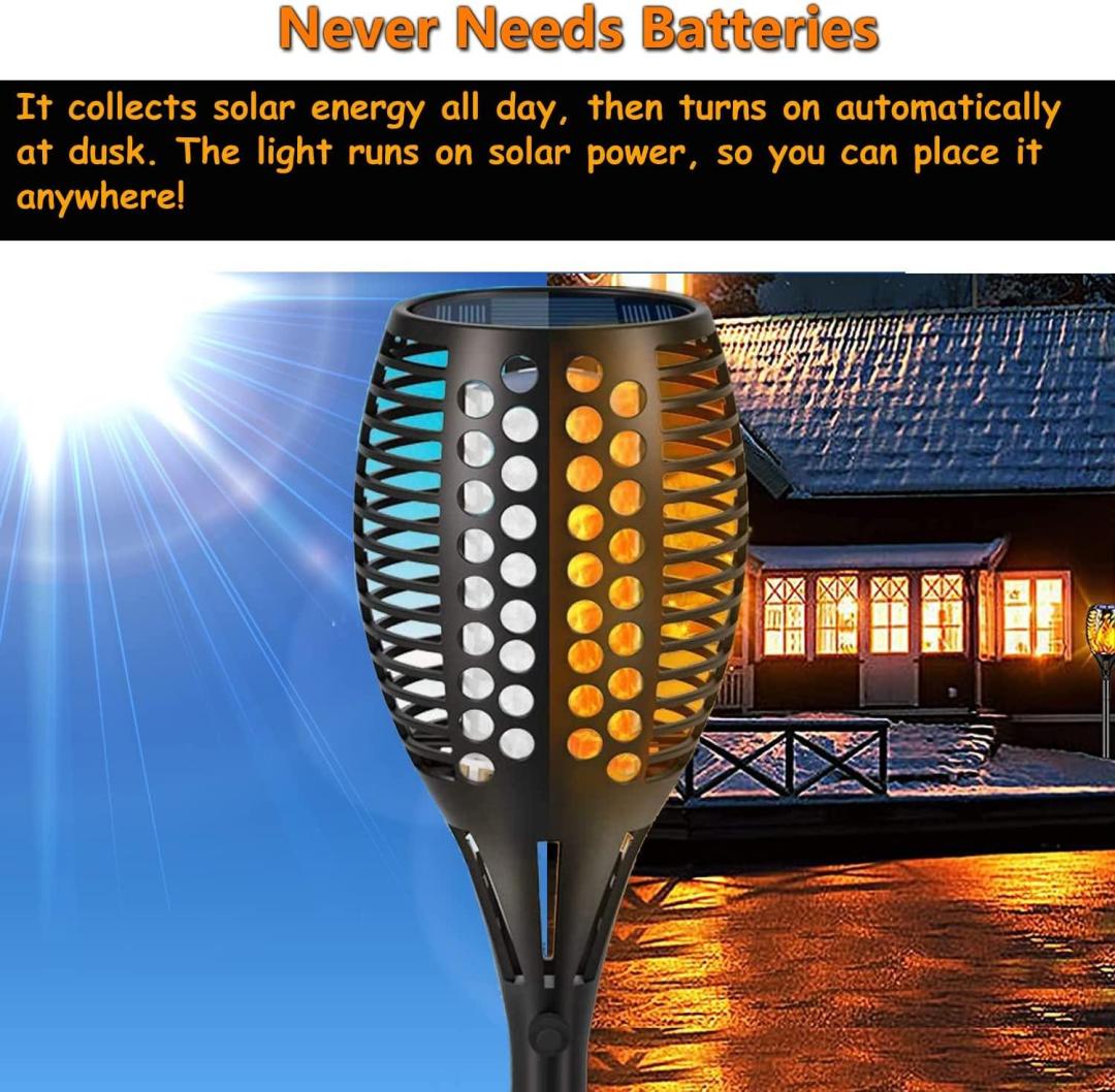 Solar Torch Lights Outdoor Waterproof | Flickering Flame LED | Garden Pathway Stake | 42 inch