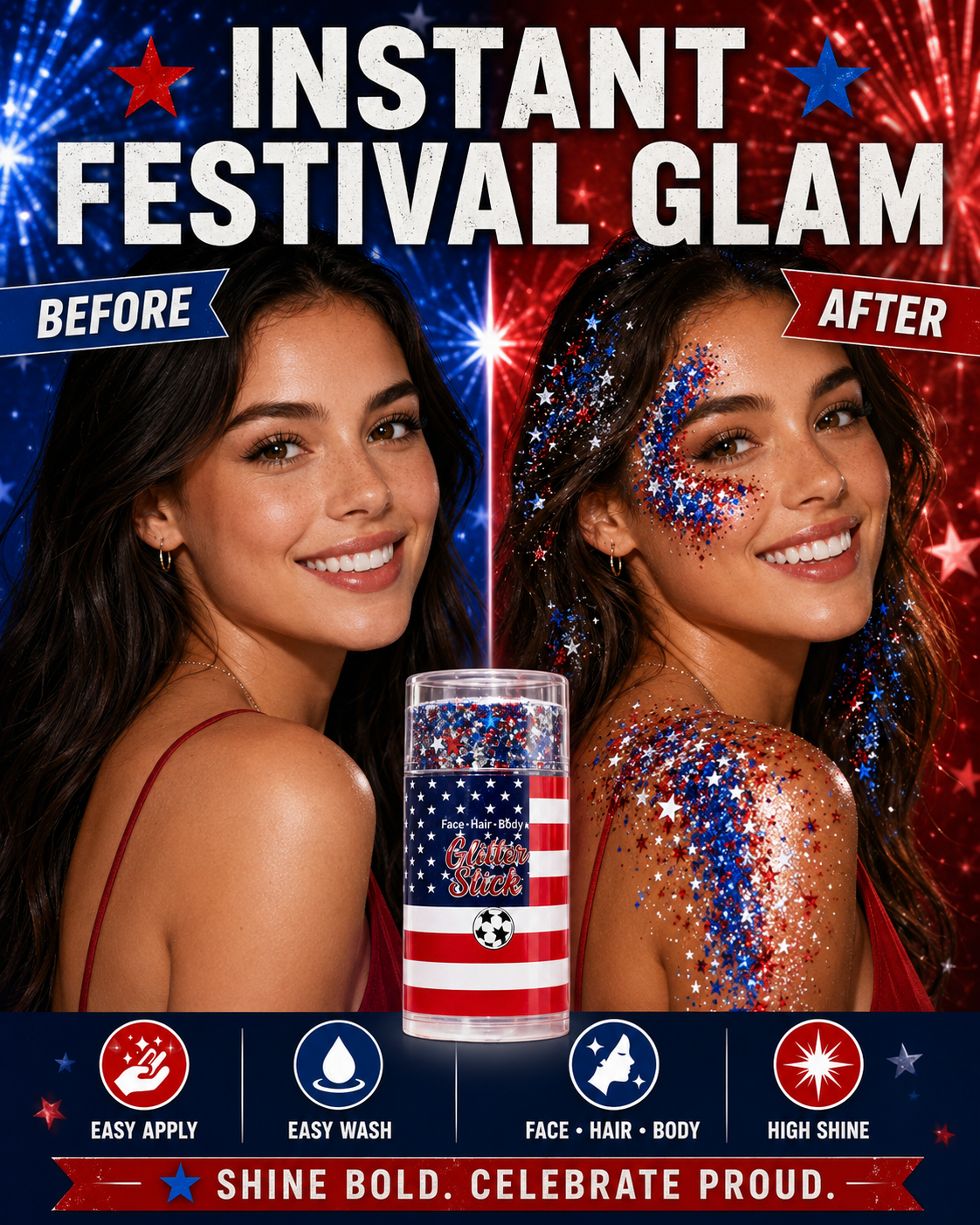 4th of July Glitter Stick | Face Hair & Body Sparkle