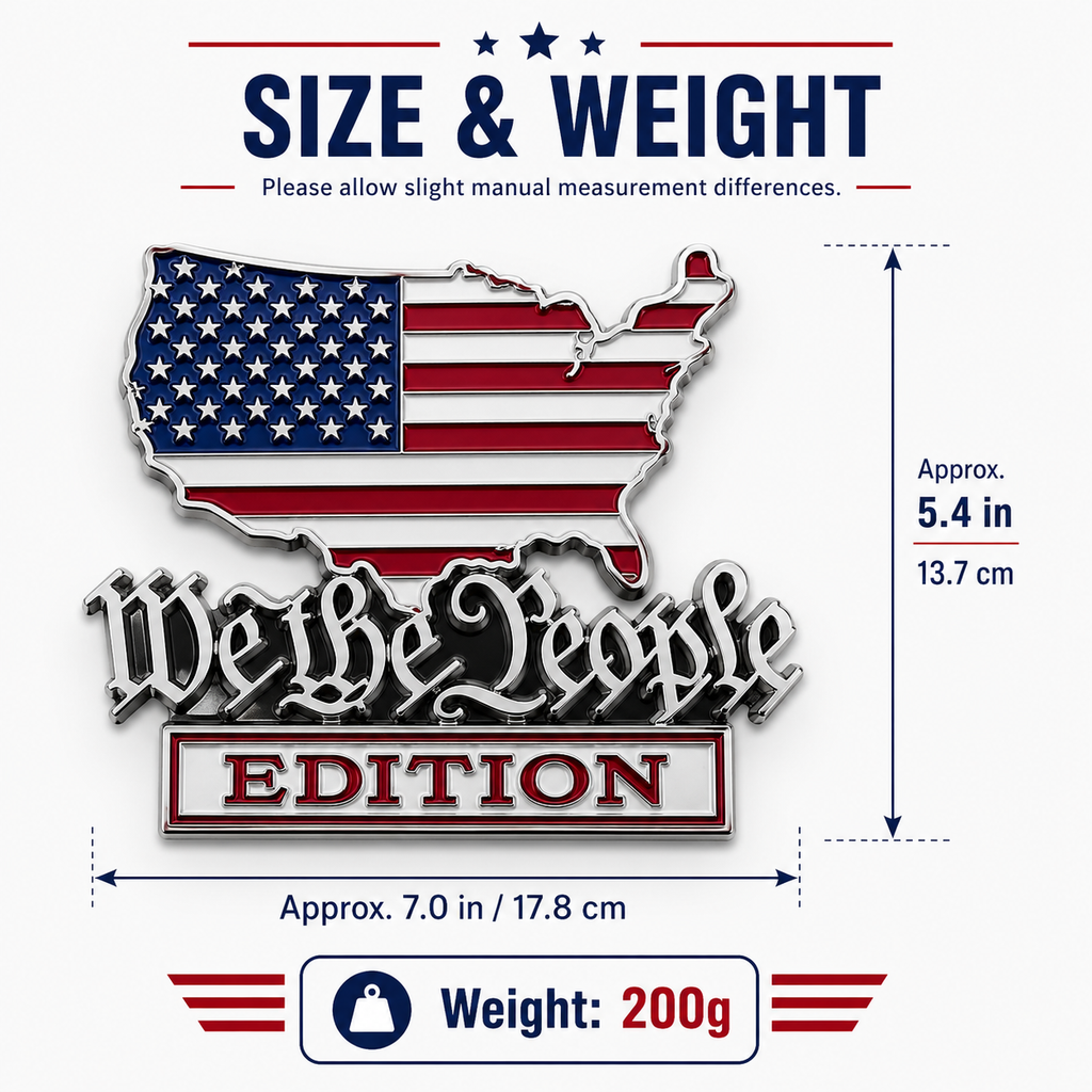 We The People Edition Chrome Auto Emblem-Patriotic 3D Metal Badge for Cars, Trucks, SUVs & Jeeps – Easy Peel-and-Stick Vehicle Upgrade