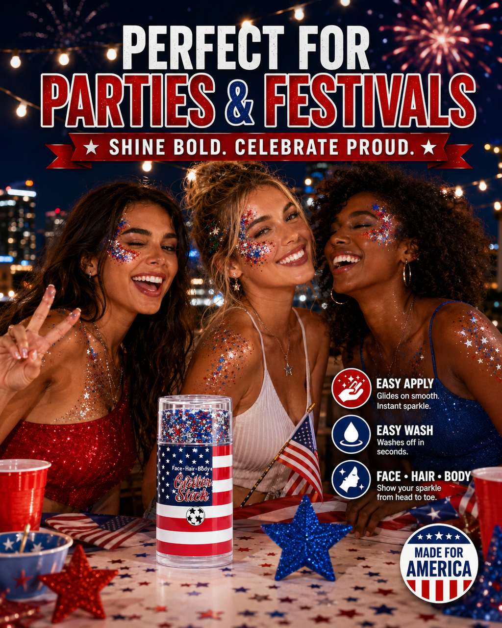 4th of July Glitter Stick | Face Hair & Body Sparkle