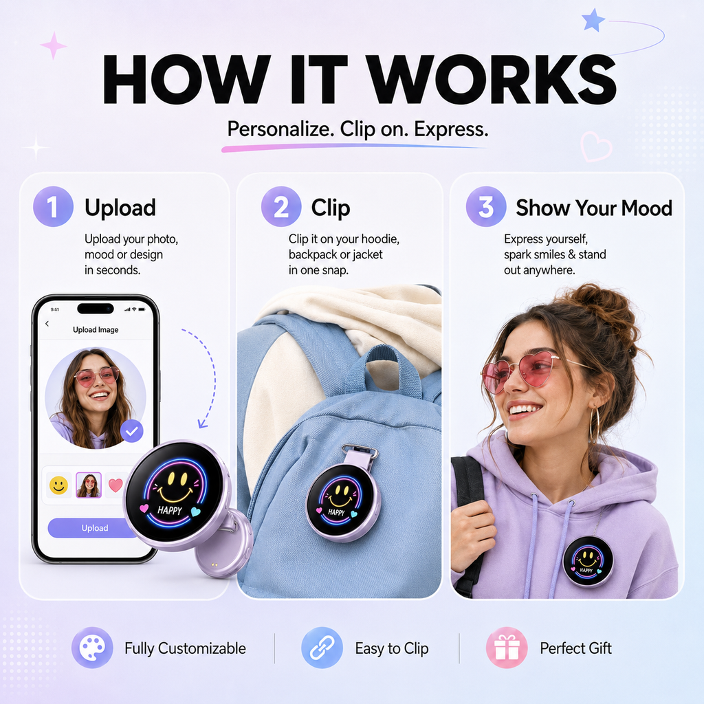 MoodSwipe™ Smart E-Badge | Custom Photo & Video Display Pin