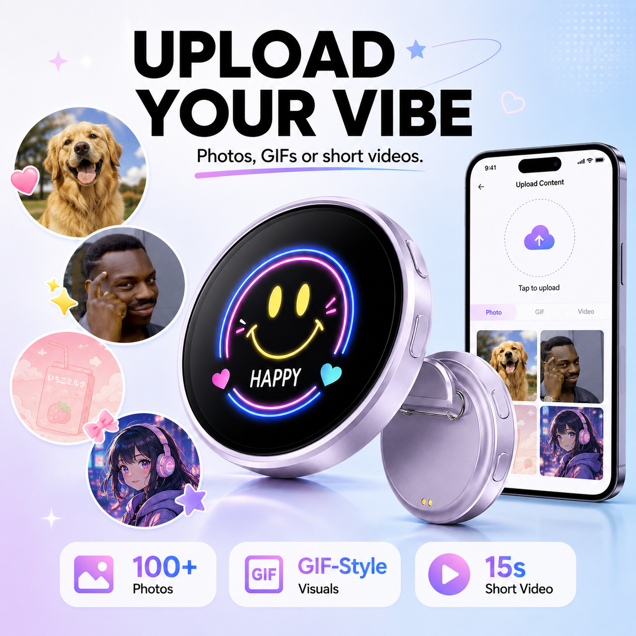 MoodSwipe™ Smart E-Badge | Custom Photo & Video Display Pin
