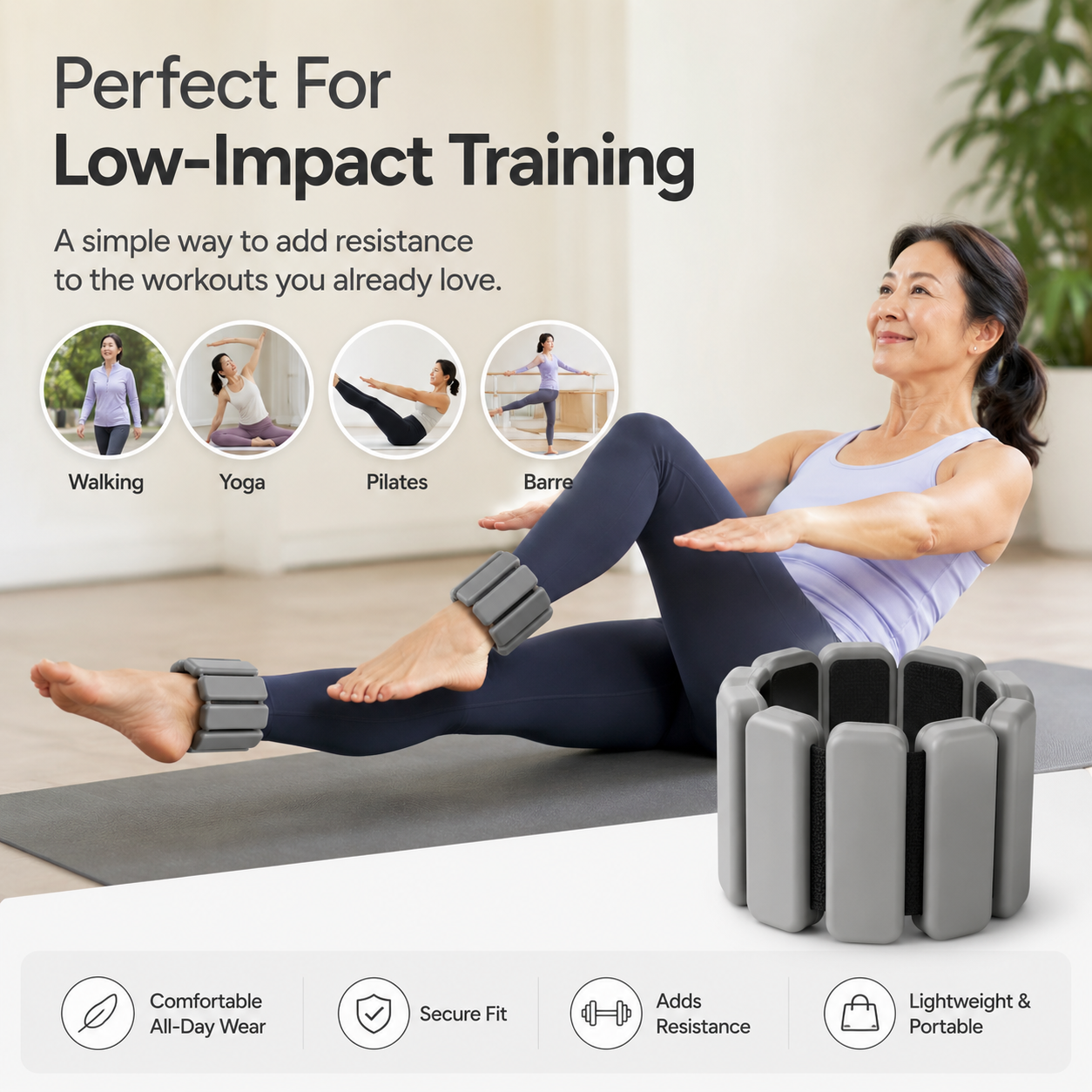 1LB Pair Silicone Weighted Bracelets – Adjustable Wrist & Ankle Weights for Walking, Yoga & Everyday Workouts