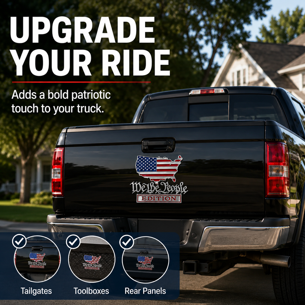 We The People Edition Chrome Auto Emblem-Patriotic 3D Metal Badge for Cars, Trucks, SUVs & Jeeps – Easy Peel-and-Stick Vehicle Upgrade
