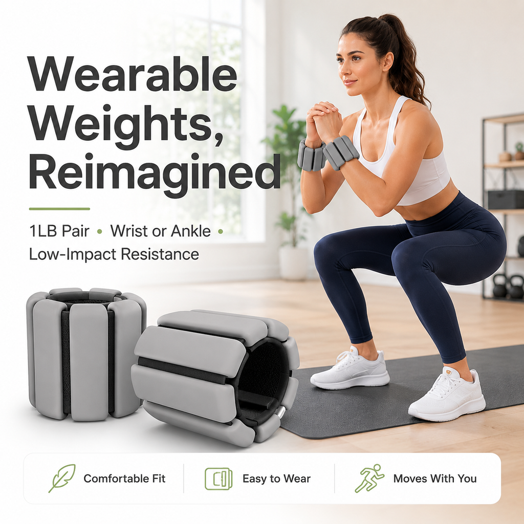 1LB Pair Silicone Weighted Bracelets – Adjustable Wrist & Ankle Weights for Walking, Yoga & Everyday Workouts