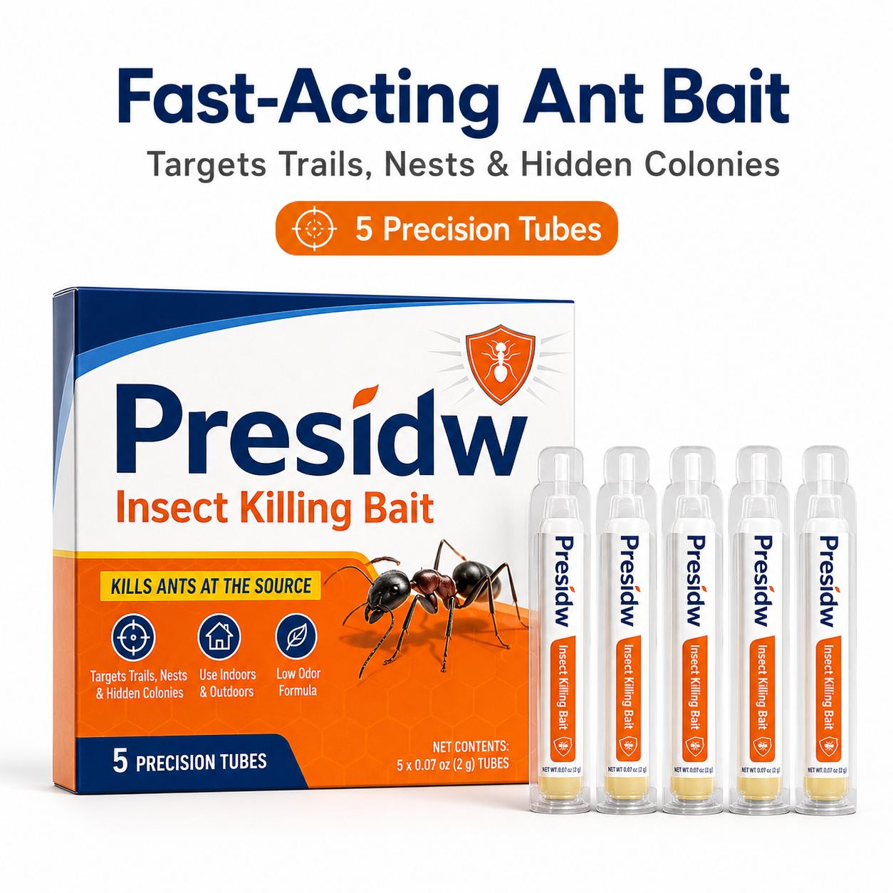 Presidw Fast-Acting Liquid Ant Bait-Precise liquid bait for ant trails, nests, cracks, patios, kitchens, garages, and garden areas.