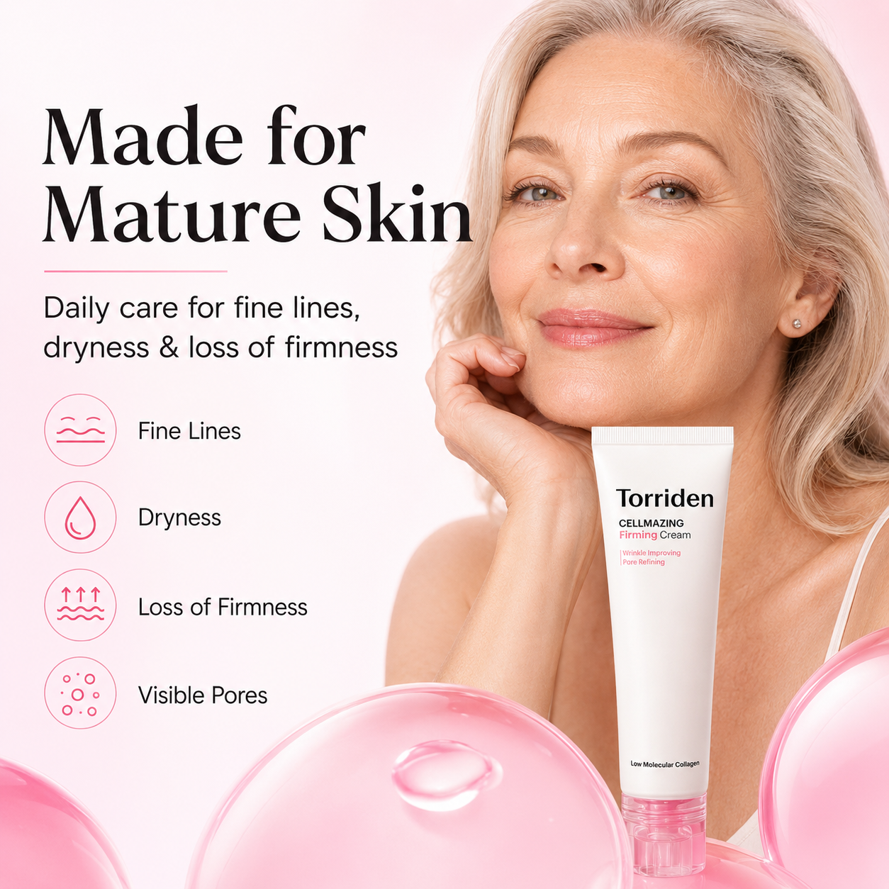 Torriden CELLMAZING Firming Cream-5D Collagen Firming Moisturizer for Mature Skin – Helps Skin Look Smoother, Plumper & More Lifted
