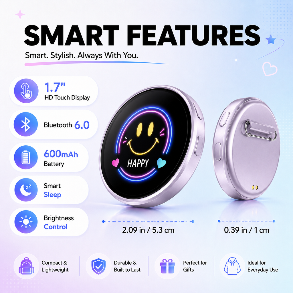 MoodSwipe™ Smart E-Badge | Custom Photo & Video Display Pin