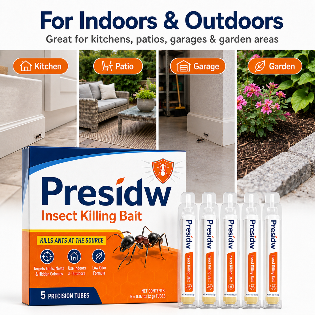 Presidw Fast-Acting Liquid Ant Bait-Precise liquid bait for ant trails, nests, cracks, patios, kitchens, garages, and garden areas.